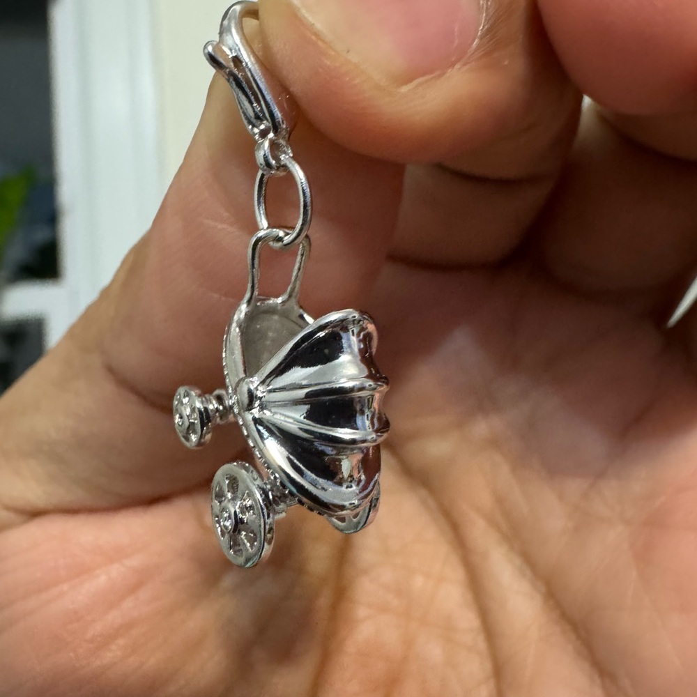 Sterling Silver Baby Carriage Charm Pendant - Women's Necklace